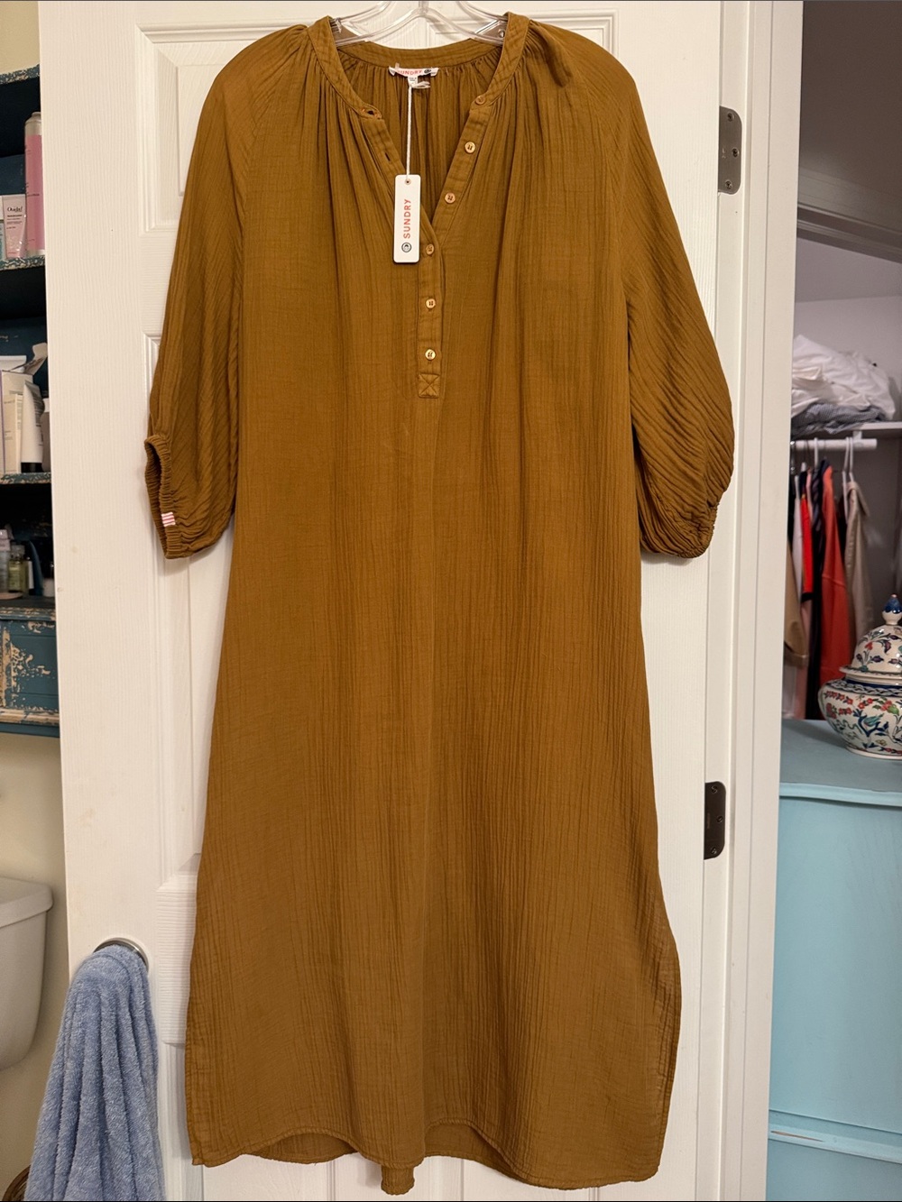 Anthropologie sundry  Casual Mustard Button-Front Dress. Medium. NWT